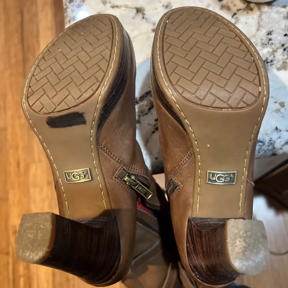 UGG 1004150 Jardin Women Brown Leather PLATFORM Hi High Heel Boots Size 7